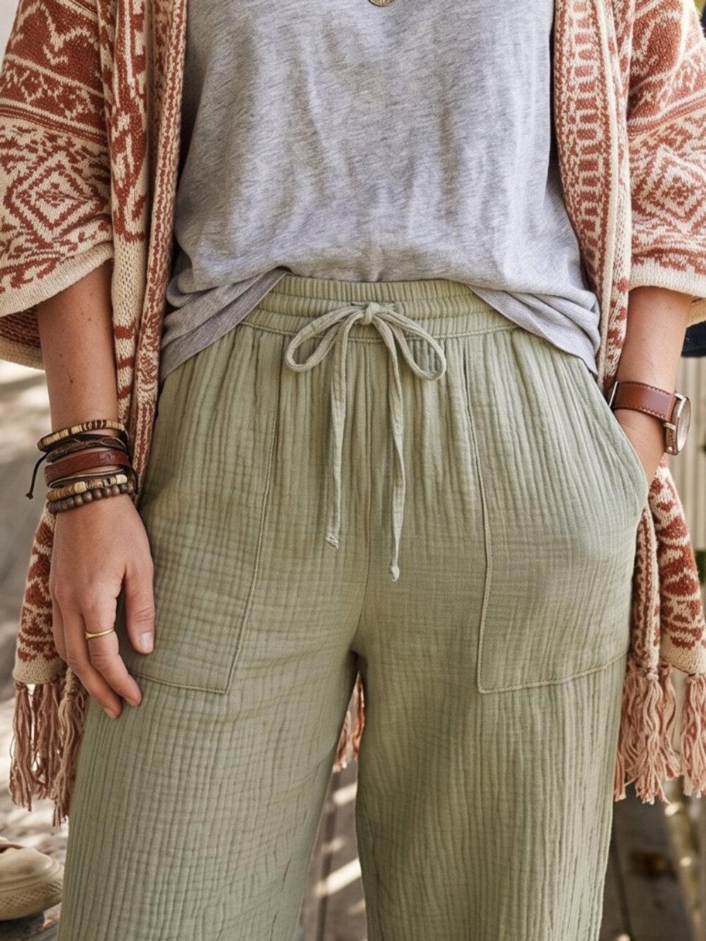 Universal Thread Olive Sage Quilted Wide-Leg Drawstring Pants